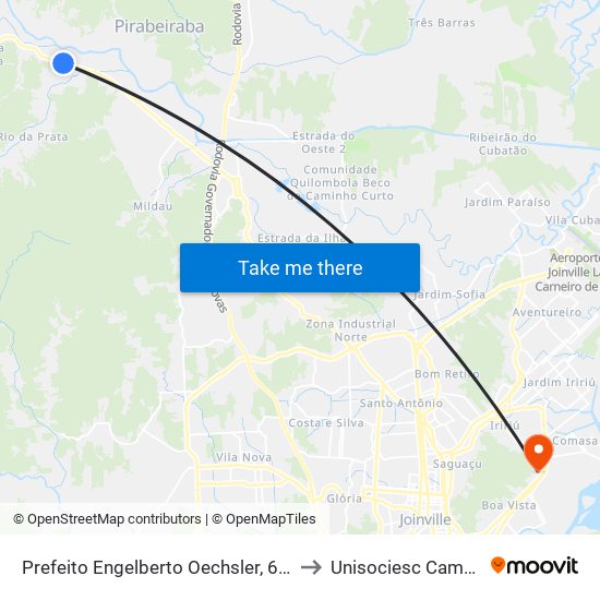 Prefeito Engelberto Oechsler, 6398 - Joinville to Unisociesc Campus Park map