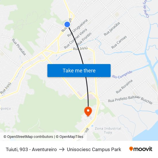 Tuiuti, 903 - Aventureiro to Unisociesc Campus Park map