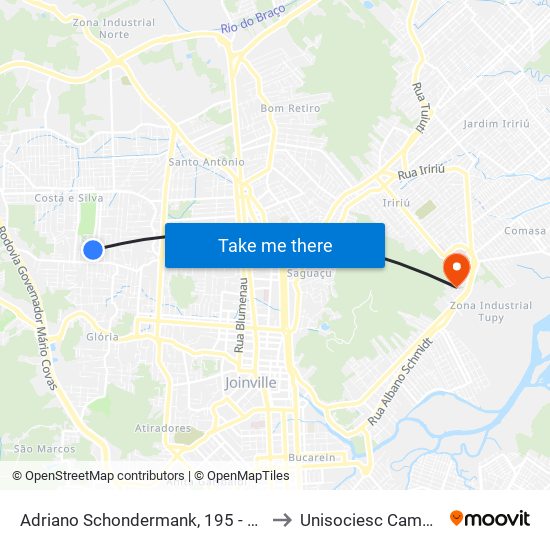 Adriano Schondermank, 195 - Costa E Silva to Unisociesc Campus Park map