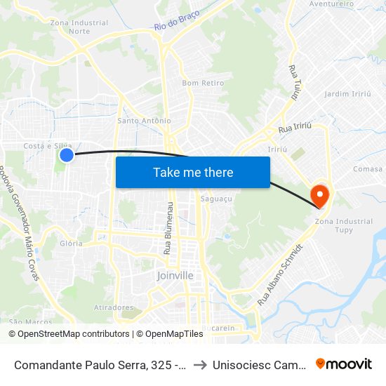 Comandante Paulo Serra, 325 - Costa E Silva to Unisociesc Campus Park map