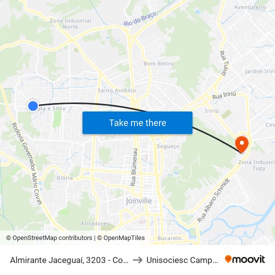Almirante Jaceguaí, 3203 - Costa E Silva to Unisociesc Campus Park map