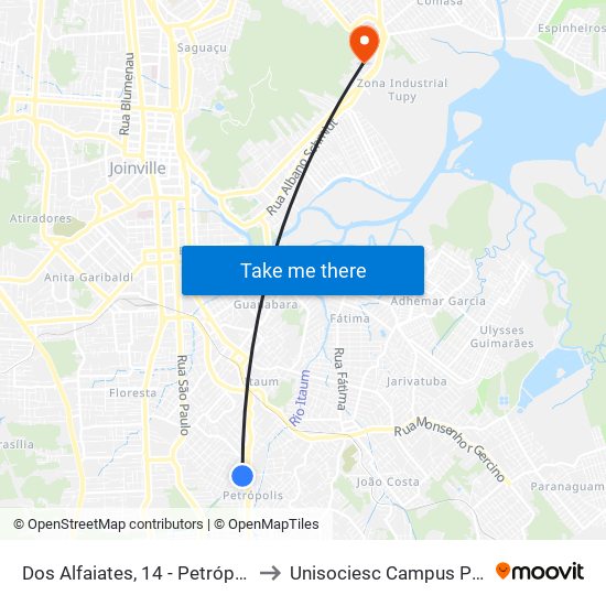 Dos Alfaiates, 14 - Petrópolis to Unisociesc Campus Park map