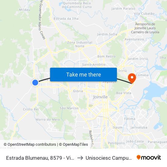 Estrada Blumenau, 8579 - Vila Nova to Unisociesc Campus Park map