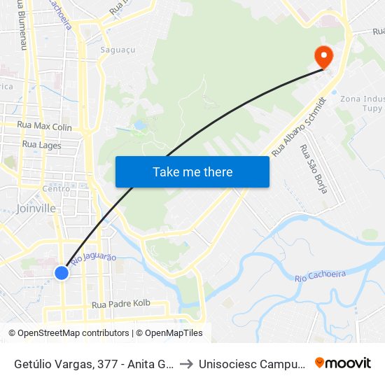 Getúlio Vargas, 377 - Anita Garibaldi to Unisociesc Campus Park map