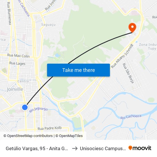 Getúlio Vargas, 95 - Anita Garibaldi to Unisociesc Campus Park map