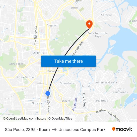 São Paulo, 2395 - Itaum to Unisociesc Campus Park map