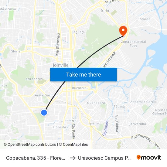 Copacabana, 335 - Floresta to Unisociesc Campus Park map