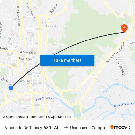 Visconde De Taunay, 680 - Atiradores to Unisociesc Campus Park map