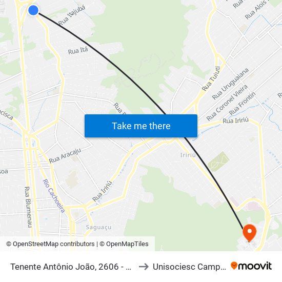 Tenente Antônio João, 2606 - Jardim Sofia to Unisociesc Campus Park map