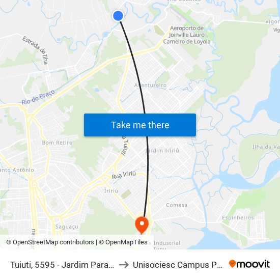 Tuiuti, 5595 - Jardim Paraiso to Unisociesc Campus Park map