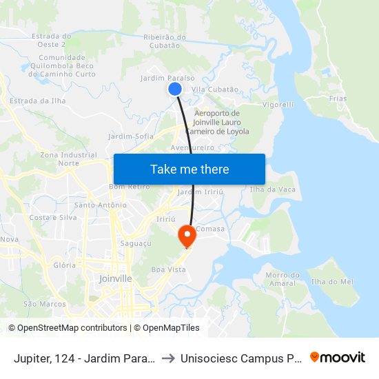 Jupiter, 124 - Jardim Paraiso to Unisociesc Campus Park map