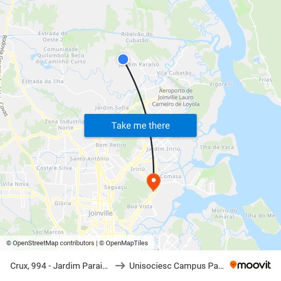 Crux, 994 - Jardim Paraiso to Unisociesc Campus Park map