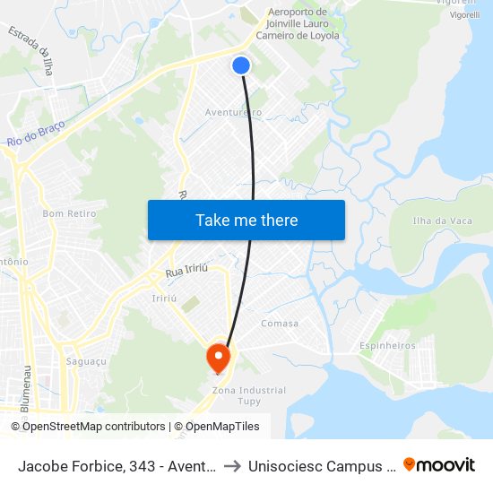 Jacobe Forbice, 343 - Aventureiro to Unisociesc Campus Park map