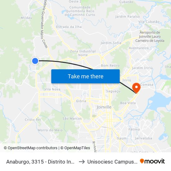 Anaburgo, 3315 - Distrito Industrial to Unisociesc Campus Park map