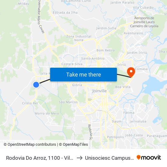 Rodovia Do Arroz, 1100 - Vila Nova to Unisociesc Campus Park map