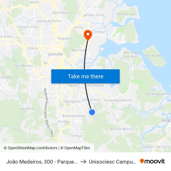 João Medeiros, 300 - Parque Guaraní to Unisociesc Campus Park map