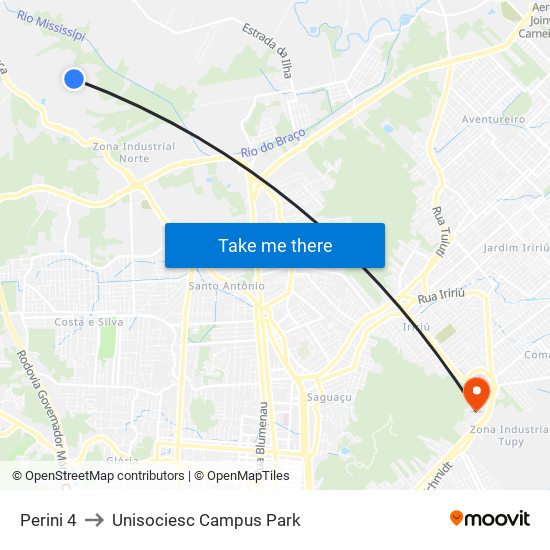 Perini 4 to Unisociesc Campus Park map