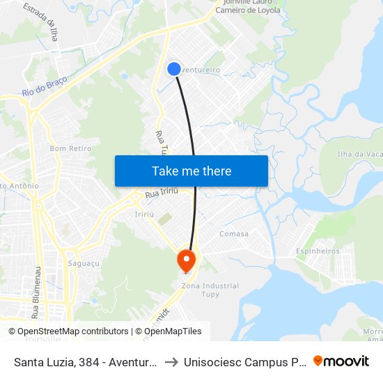 Santa Luzia, 384 - Aventureiro to Unisociesc Campus Park map