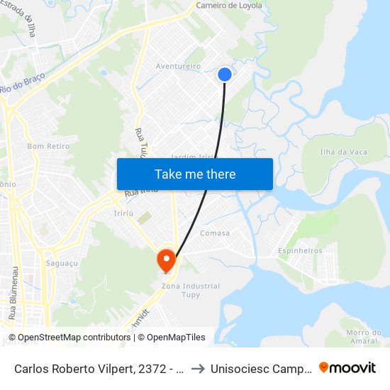 Carlos Roberto Vilpert, 2372 - Aventureiro to Unisociesc Campus Park map