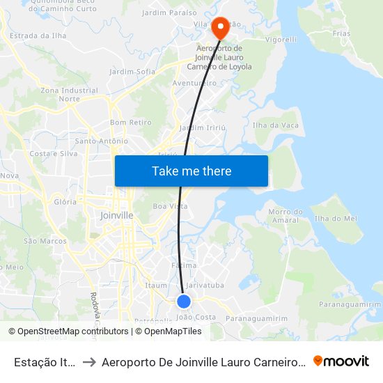 Estação Itaum to Aeroporto De Joinville Lauro Carneiro De Loyola map