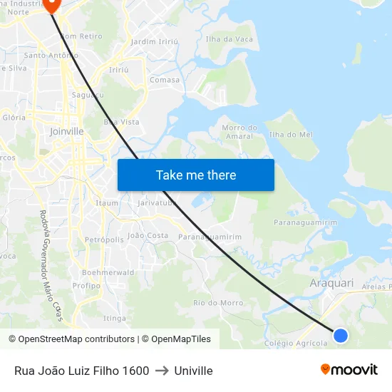 Rua João Luiz Filho 1600 to Univille map