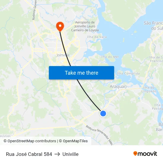 Rua José Cabral 584 to Univille map