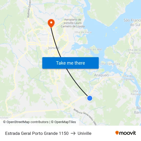 Estrada Geral Porto Grande 1150 to Univille map