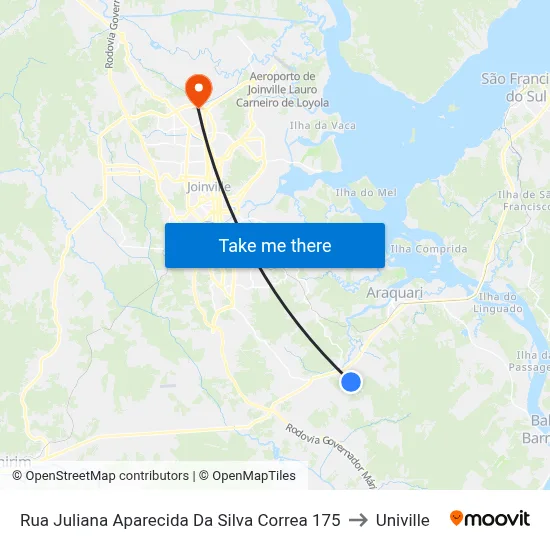 Rua Juliana Aparecida Da Silva Correa 175 to Univille map
