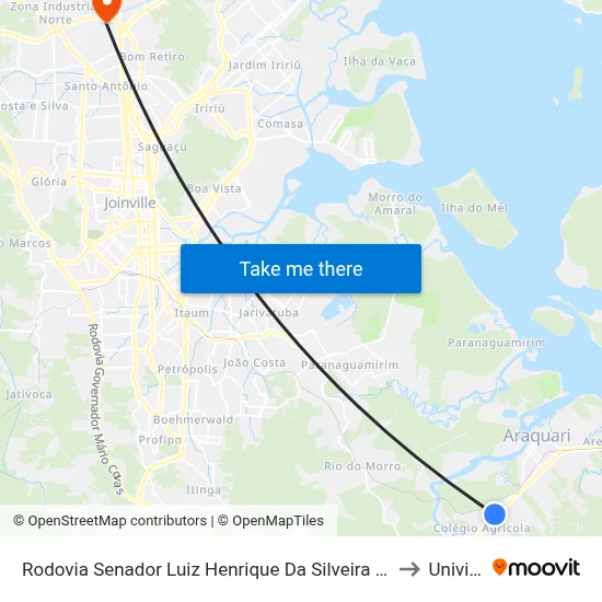 Rodovia Senador Luiz Henrique Da Silveira 1944 to Univille map