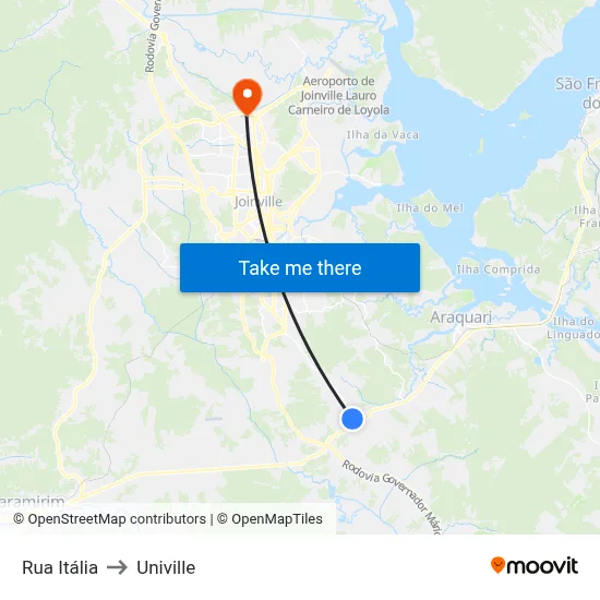 Rua Itália to Univille map