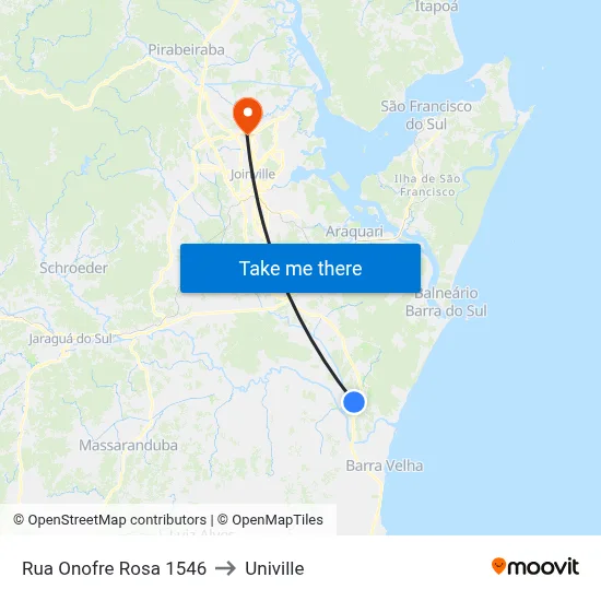 Rua Onofre Rosa 1546 to Univille map