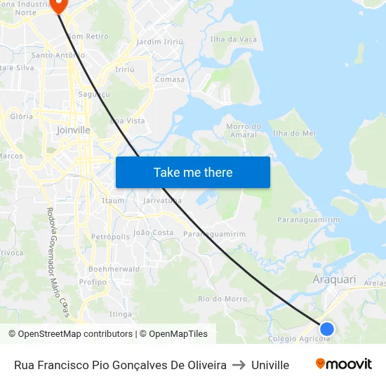 Rua Francisco Pio Gonçalves De Oliveira to Univille map