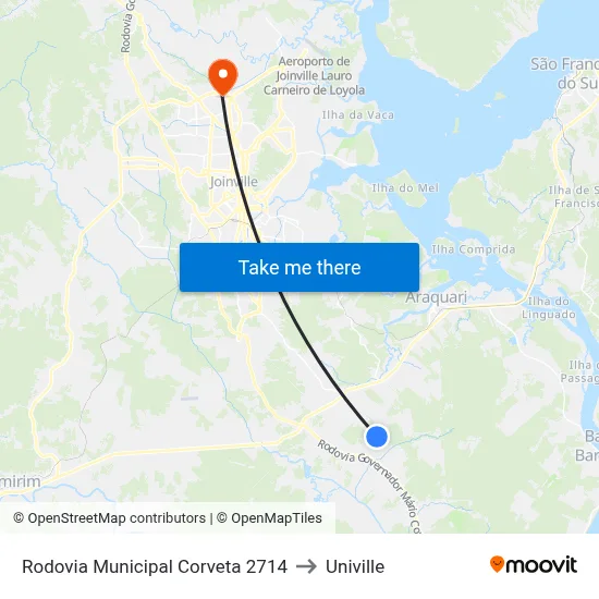 Rodovia Municipal Corveta 2714 to Univille map