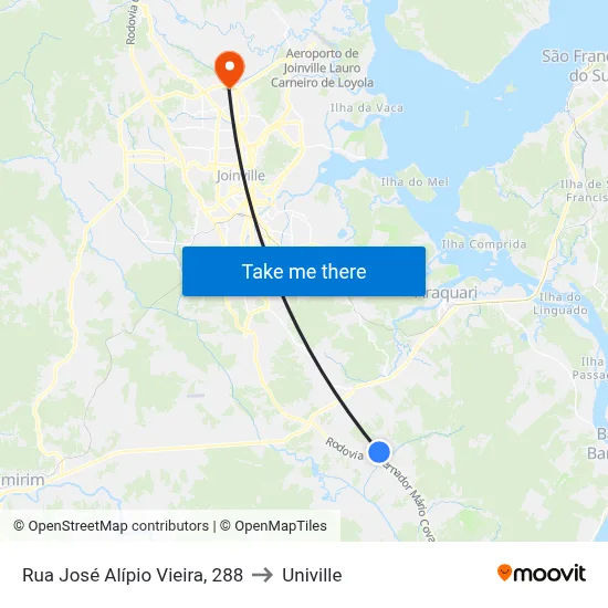 Rua José Alípio Vieira, 288 to Univille map