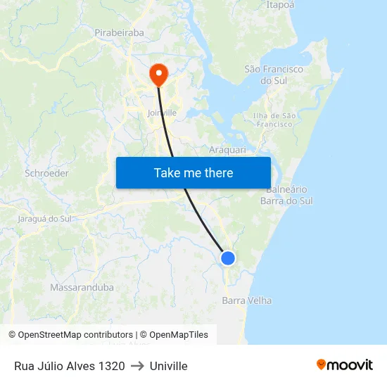 Rua Júlio Alves 1320 to Univille map