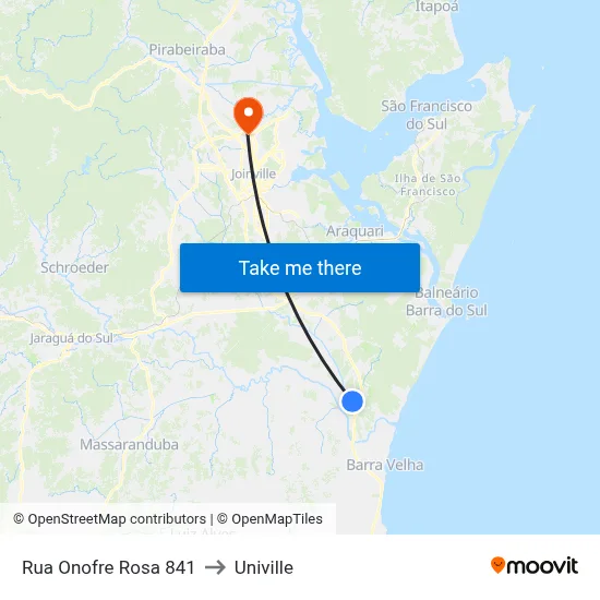Rua Onofre Rosa 841 to Univille map