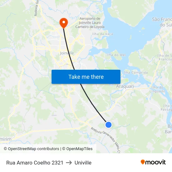 Rua Amaro Coelho 2321 to Univille map