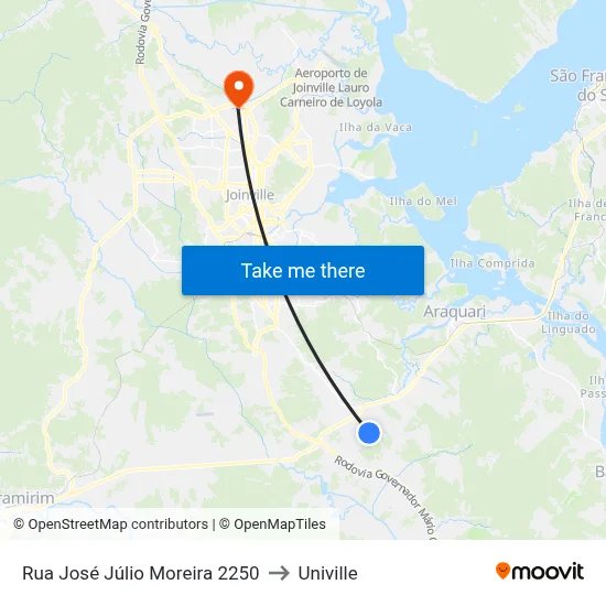 Rua José Júlio Moreira 2250 to Univille map