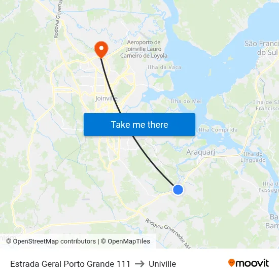 Estrada Geral Porto Grande 111 to Univille map