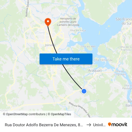 Rua Doutor Adolfo Bezerra De Menezes, 850 to Univille map