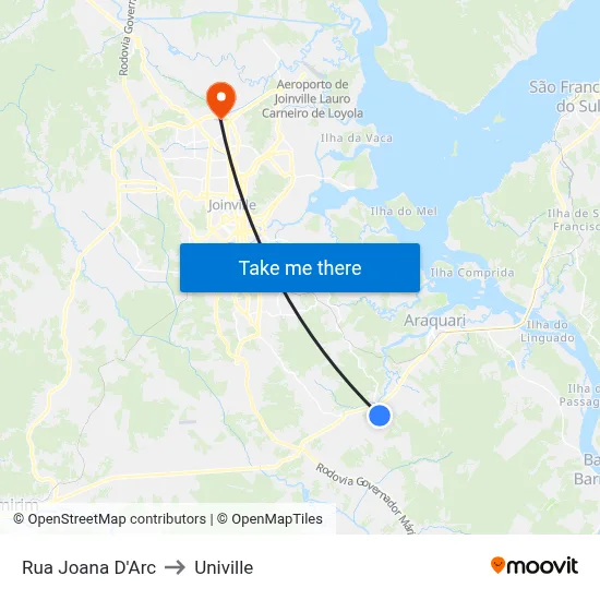 Rua Joana D'Arc to Univille map