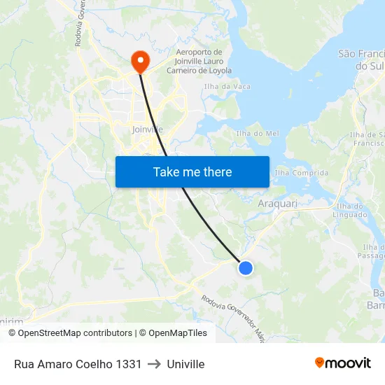 Rua Amaro Coelho 1331 to Univille map