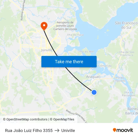 Rua João Luiz Filho 3355 to Univille map