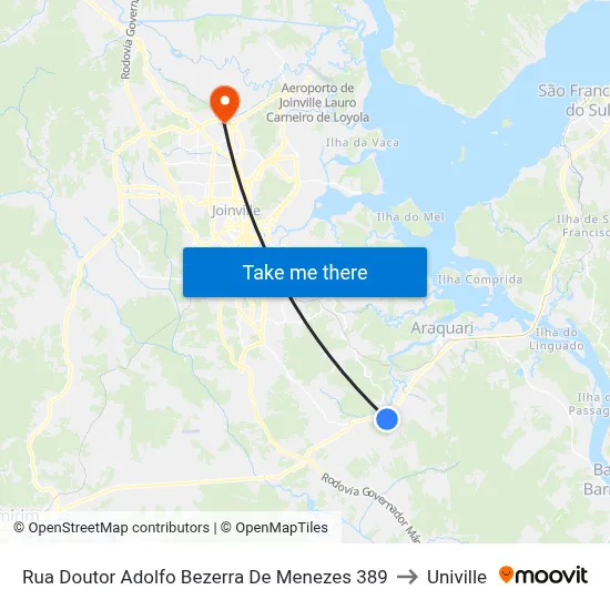 Rua Doutor Adolfo Bezerra De Menezes 389 to Univille map