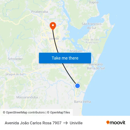 Avenida João Carlos Rosa 7907 to Univille map