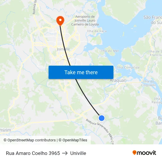 Rua Amaro Coelho 3965 to Univille map