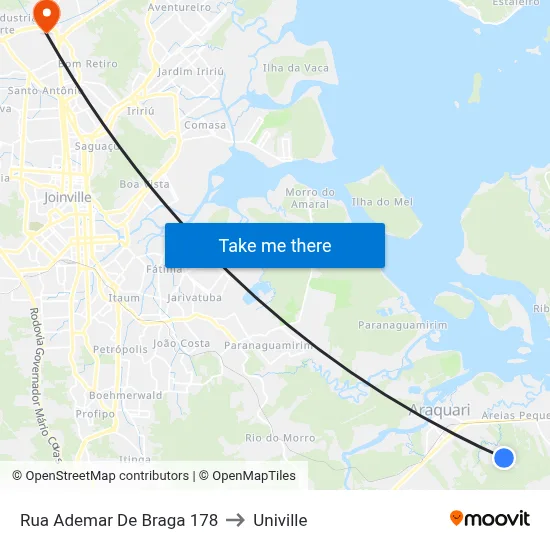 Rua Ademar De Braga 178 to Univille map