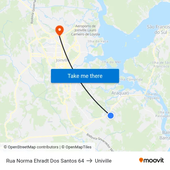 Rua Norma Ehradt Dos Santos 64 to Univille map