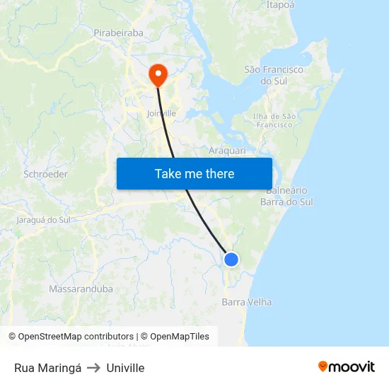 Rua Maringá to Univille map