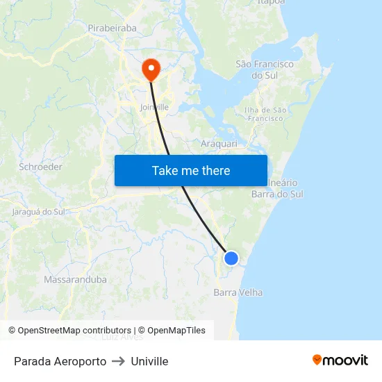 Parada Aeroporto to Univille map